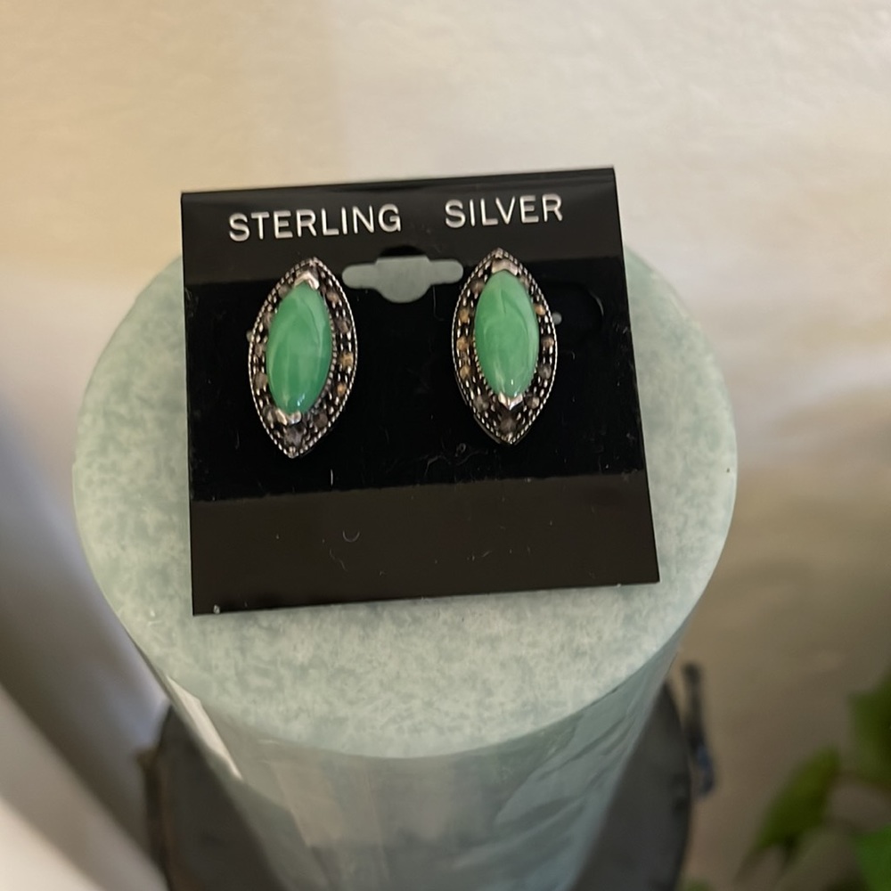 Sterling silver (jade?) & marcasite studs